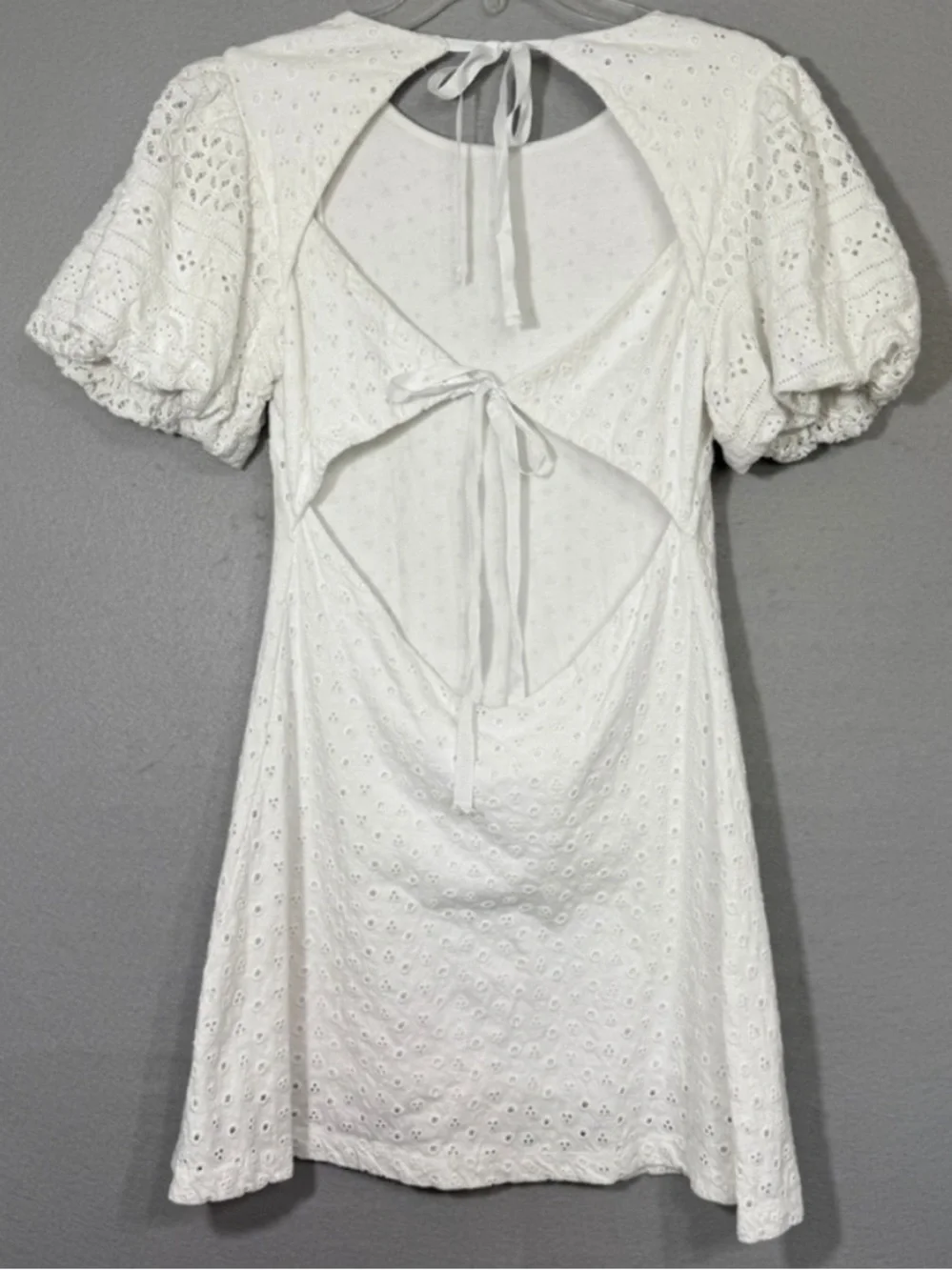 Free People Apricot Rose Mini Dress Eyelet Embroidered Lace Puff Sleeve White - Picture 6 of 11